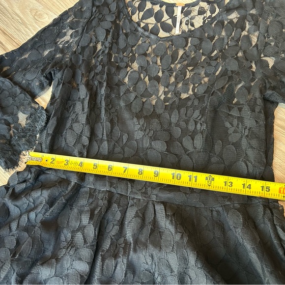 Free People Women’s Black Lace Skater Dress, Size 12 Large Lined 3/4 Sleeve - Picture 11 of 12